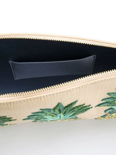 Shop Edie Parker Pineapples Embroidery Clutch In Beige