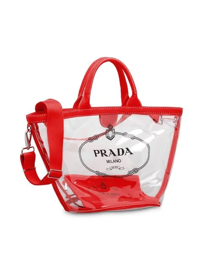 Shop Prada Sheer Logo Tote In Red