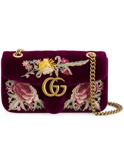 Shop Gucci Gg Marmont Embroidered Shoulder Bag In Pink