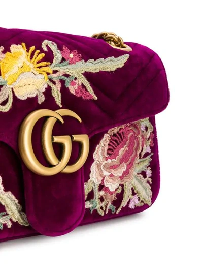 Shop Gucci Gg Marmont Embroidered Shoulder Bag In Pink