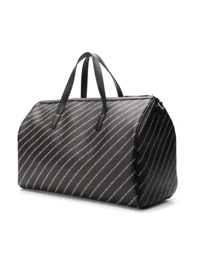 Shop Karl Lagerfeld Striped Logo Weekender Bag In Black