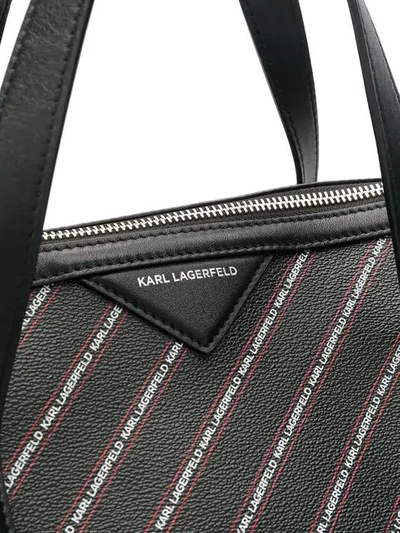 Shop Karl Lagerfeld Striped Logo Weekender Bag In Black