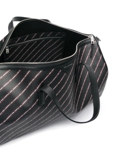 Shop Karl Lagerfeld Striped Logo Weekender Bag In Black