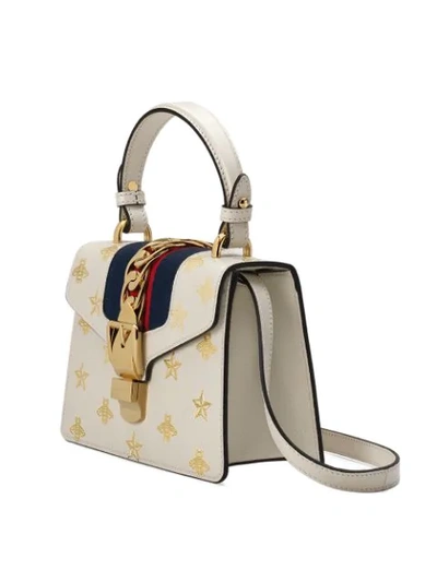 Shop Gucci Sylvie Bee Star Mini Leather Bag In White