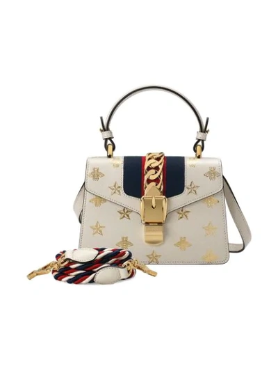 Shop Gucci Sylvie Bee Star Mini Leather Bag In White