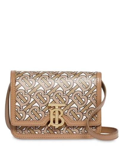 Shop Burberry Mini Tb Monogrammed Shoulder Bag In Neutrals