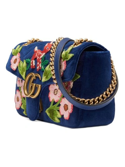 Shop Gucci Gg Marmont Velvet Small Shoulder Bag In 4567 Blue
