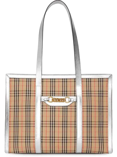 Shop Burberry The 1983 Check Link Tote Bag In Neutrals