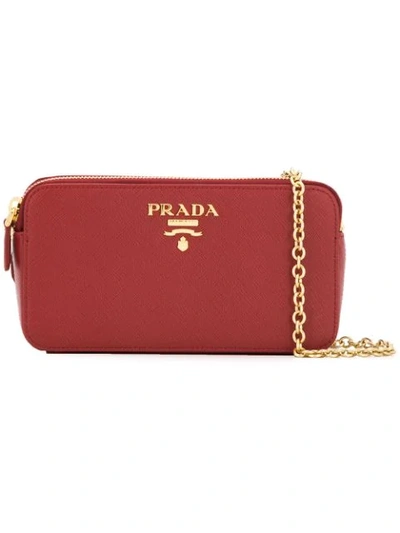 Shop Prada Saffiano Mini Crossbody Bag - Red