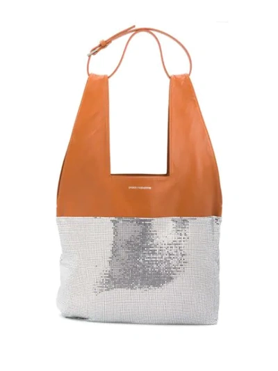 Shop Rabanne Mesh Embellished Shoulder Bag In Brown