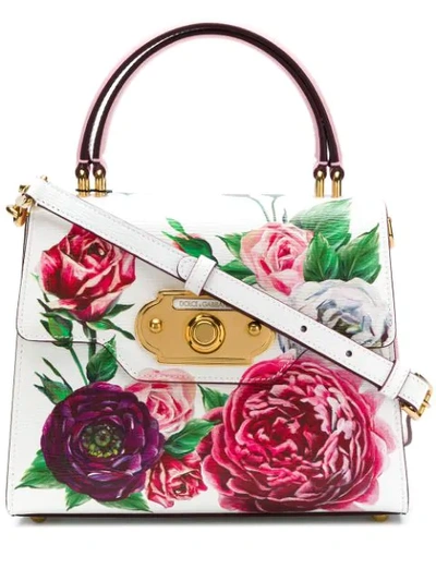 Dolce & Gabbana Medium Welcome Bag In Peony-print Boarded Calfskin In Pink  White | ModeSens
