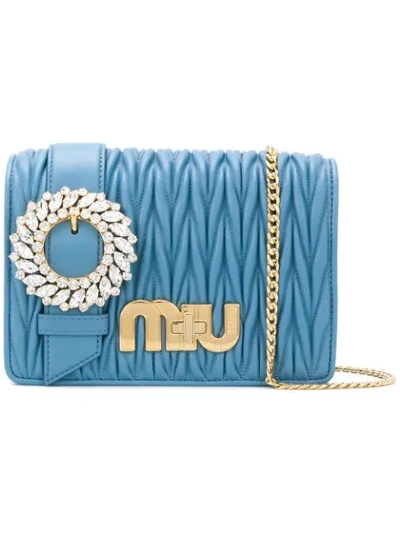 Shop Miu Miu My Miu Shoulder Bag In Blue