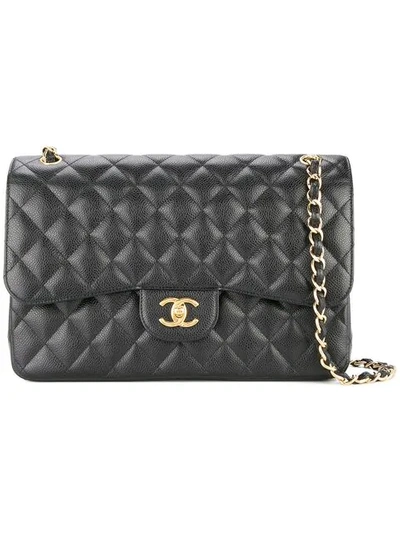 Pre-owned Chanel 2013-2014 Jumbo Xl Double Flap Chain Shoulder Bag In Black