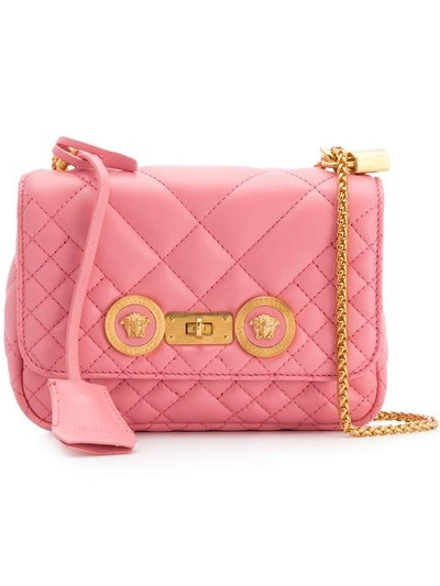 Shop Versace Quilted Shoulder Bag In Pink