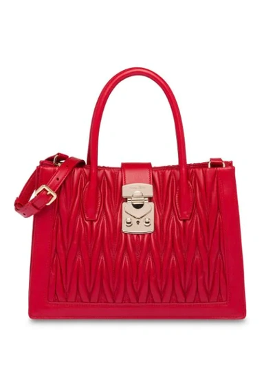Shop Miu Miu Miu Confidential Nappa Matelassé Handbag In Red