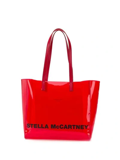 Shop Stella Mccartney Small Logo Print Tote In Red