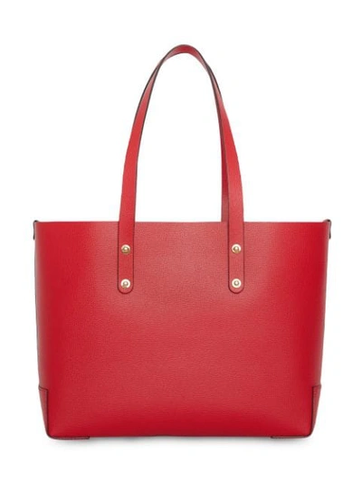 Shop Burberry Small Embossed Crest Leather Tote In Rust Red