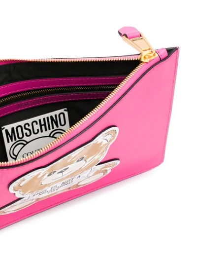 Shop Moschino Brushstroke Teddy Bear Clutch In Pink