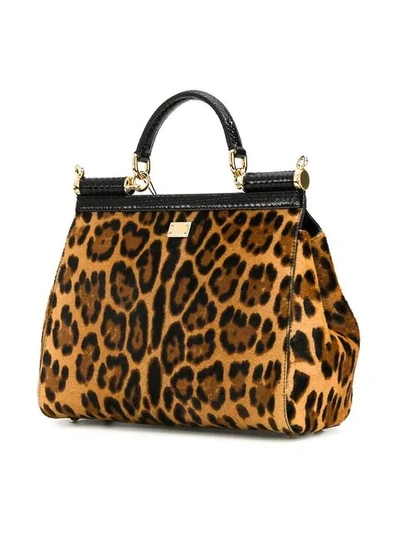 Shop Dolce & Gabbana Leopard Sicily Tote Bag In Brown