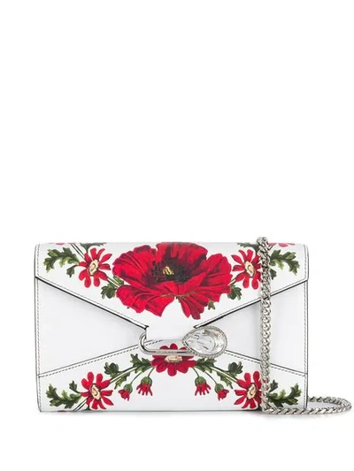 Shop Alexander Mcqueen Floral Pin Wallet On Chain In White