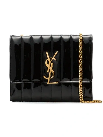 Shop Saint Laurent Black Vicky Quilted Patent Leather Cross Body Bag