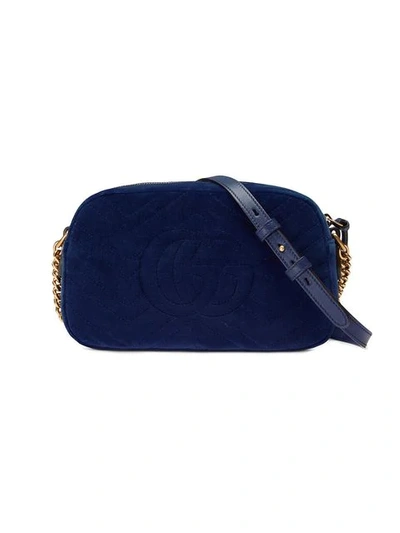 Shop Gucci Gg Marmont Velvet Small Shoulder Bag In 4511 Blue