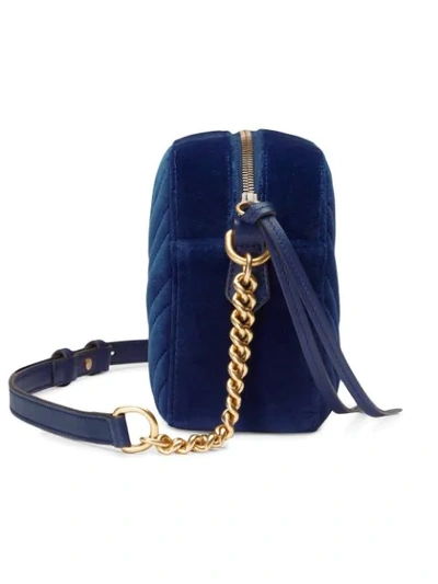 Shop Gucci Gg Marmont Velvet Small Shoulder Bag In 4511 Blue