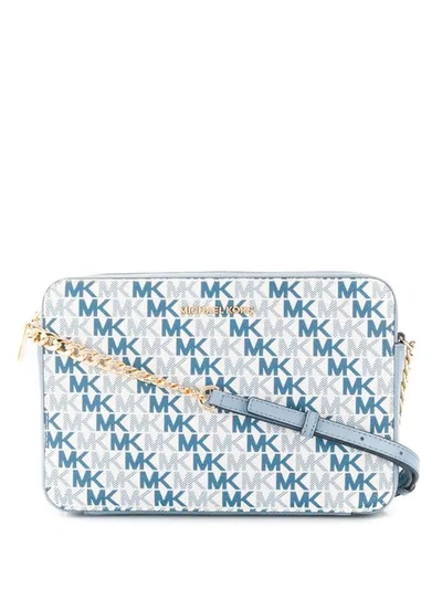 Shop Michael Michael Kors Jet Set Monogram Crossbody Bag - Blue