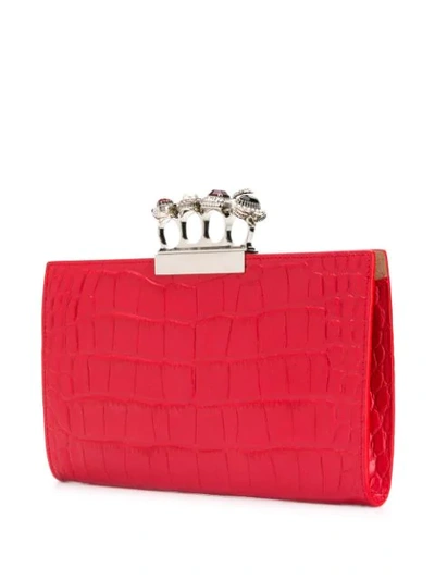 Shop Alexander Mcqueen Skull Four Ring Flat Pouch In Red