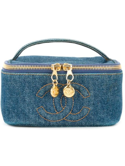 Pre-owned Chanel Vintage Denim Flat Cosmetic Bag - Blue