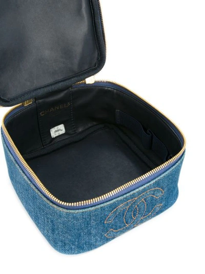 Pre-owned Chanel Vintage Denim Flat Cosmetic Bag - Blue