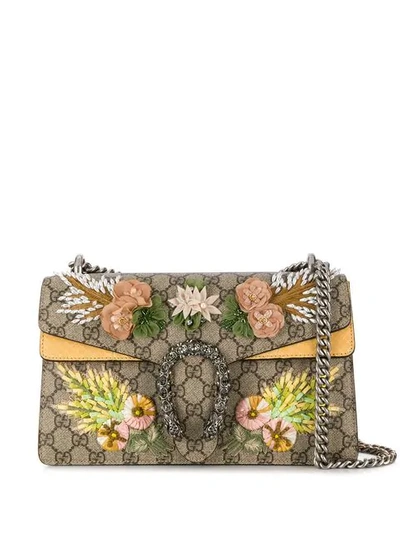 Shop Gucci Floral Monogram Bag In Neutrals