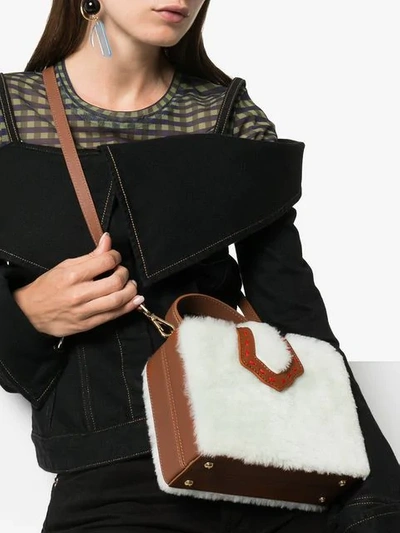 Shop Mehry Mu Brown And White Fey Mini Shearling And Leather Box Bag