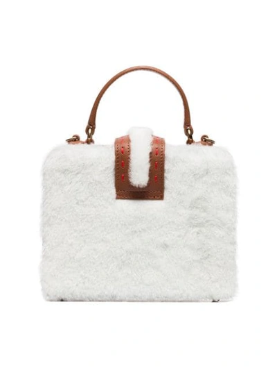 Shop Mehry Mu Brown And White Fey Mini Shearling And Leather Box Bag