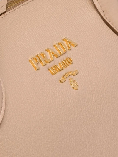 Shop Prada Classic Logo Tote - Neutrals