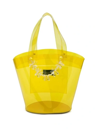Shop Simone Rocha Flower Transparent Bucket Bag In Yellow