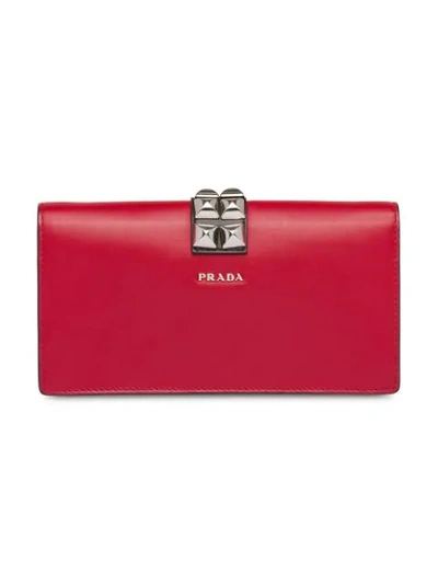 Shop Prada Elektra Studded Clutch In Red