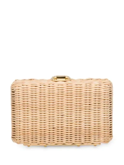 Shop Prada Wicker Clutch Bag In Neutrals