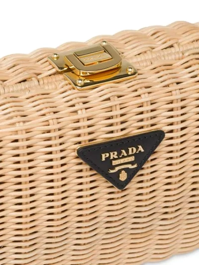 Shop Prada Wicker Clutch Bag In Neutrals