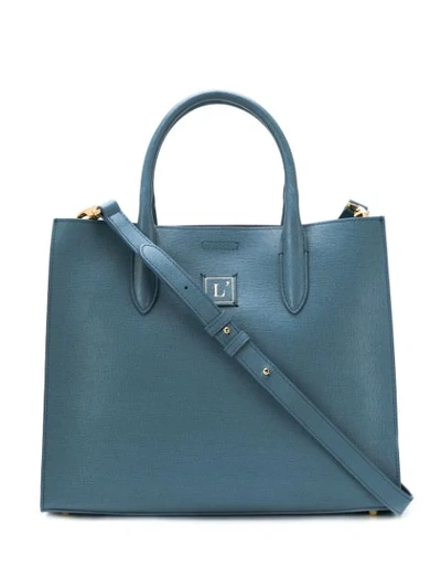 Shop L'autre Chose Logo Patch Saffiano Tote In Blue