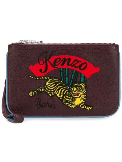 Shop Kenzo Embroidered Clutch In Red