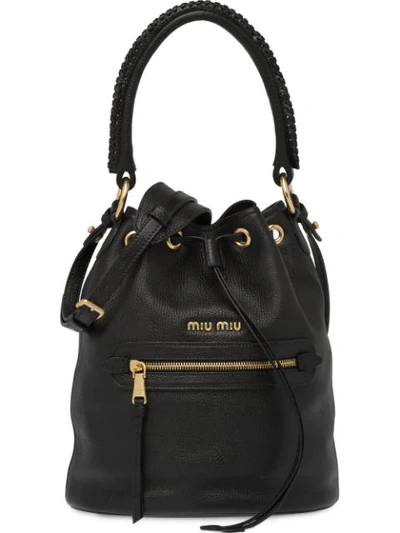 Shop Miu Miu Top Handle Bucket Bag In Black
