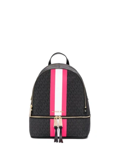 Shop Michael Michael Kors Rhea Backpack In Blk/neon Pnk