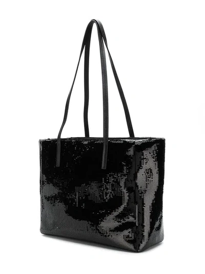 Shop Miu Miu Logo Sequin Tote Bag In Black