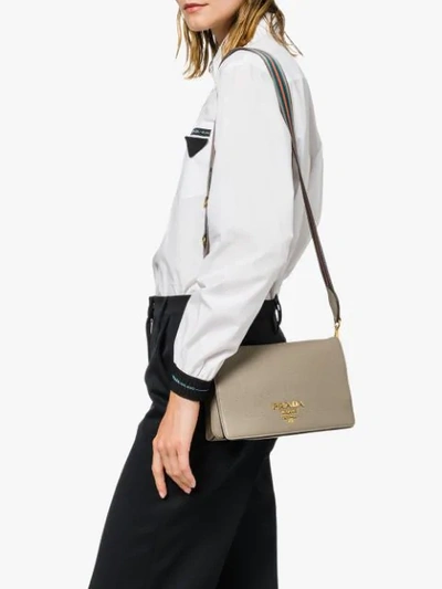 Shop Prada Pebbled Shoulder Bag In Neutrals