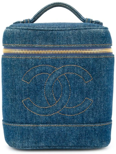 Pre-owned Chanel Vintage Denim Square Cosmetic Bag - Blue