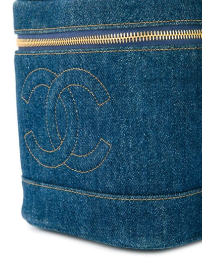 Pre-owned Chanel Vintage Denim Square Cosmetic Bag - Blue