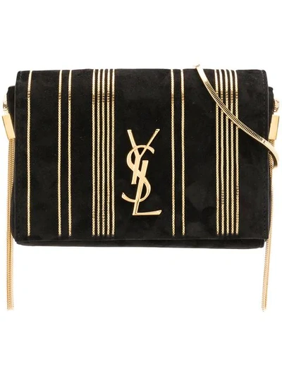 Shop Saint Laurent Striped Square Crossbody Bag In Black