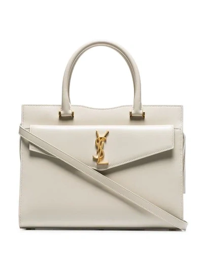 SAINT LAURENT CREAM UPTOWN SMALL LEATHER TOTE BAG - 白色