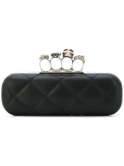 Shop Alexander Mcqueen Four-ring Quilted Clutch In Black